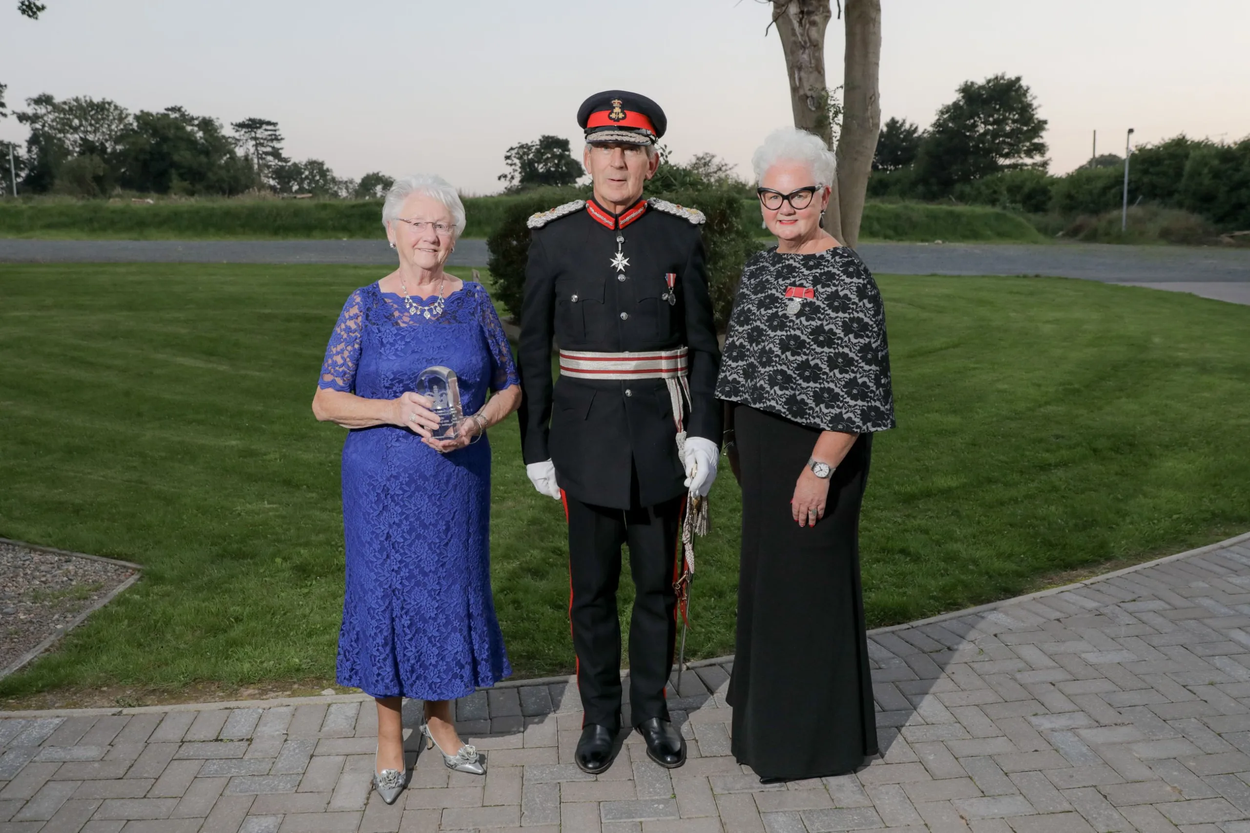 Former Lord-Lieutenant Mr David Lindsay in Full Uniform with two members of the public